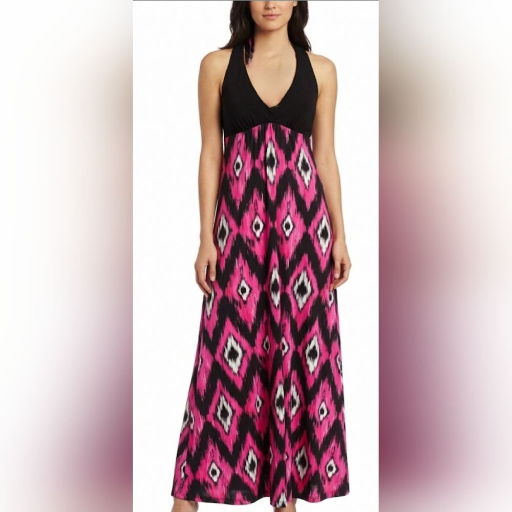 Pink and Black Sleeveless V-Neck Sundress size:XL